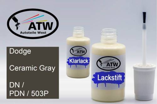 Dodge, Ceramic Gray, DN / PDN / 503P: 20ml Lackstift + 20ml Klarlack - Set, von ATW Autoteile West.
